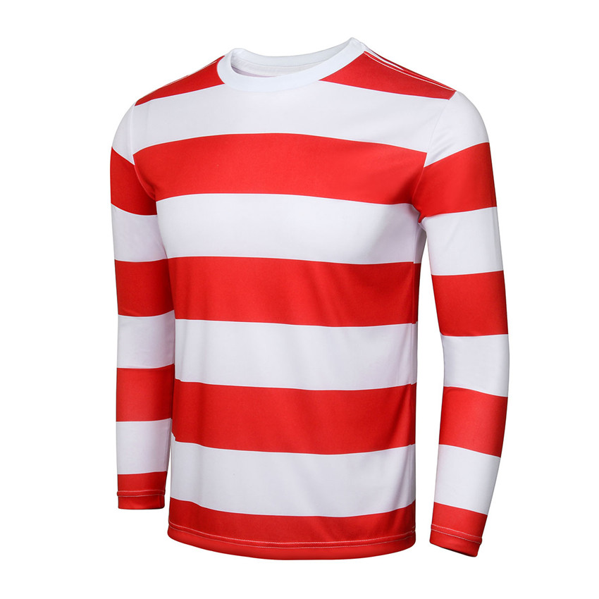 Wheres Wally Costume Red Stripe Shirt Hat Glasses Full Sets