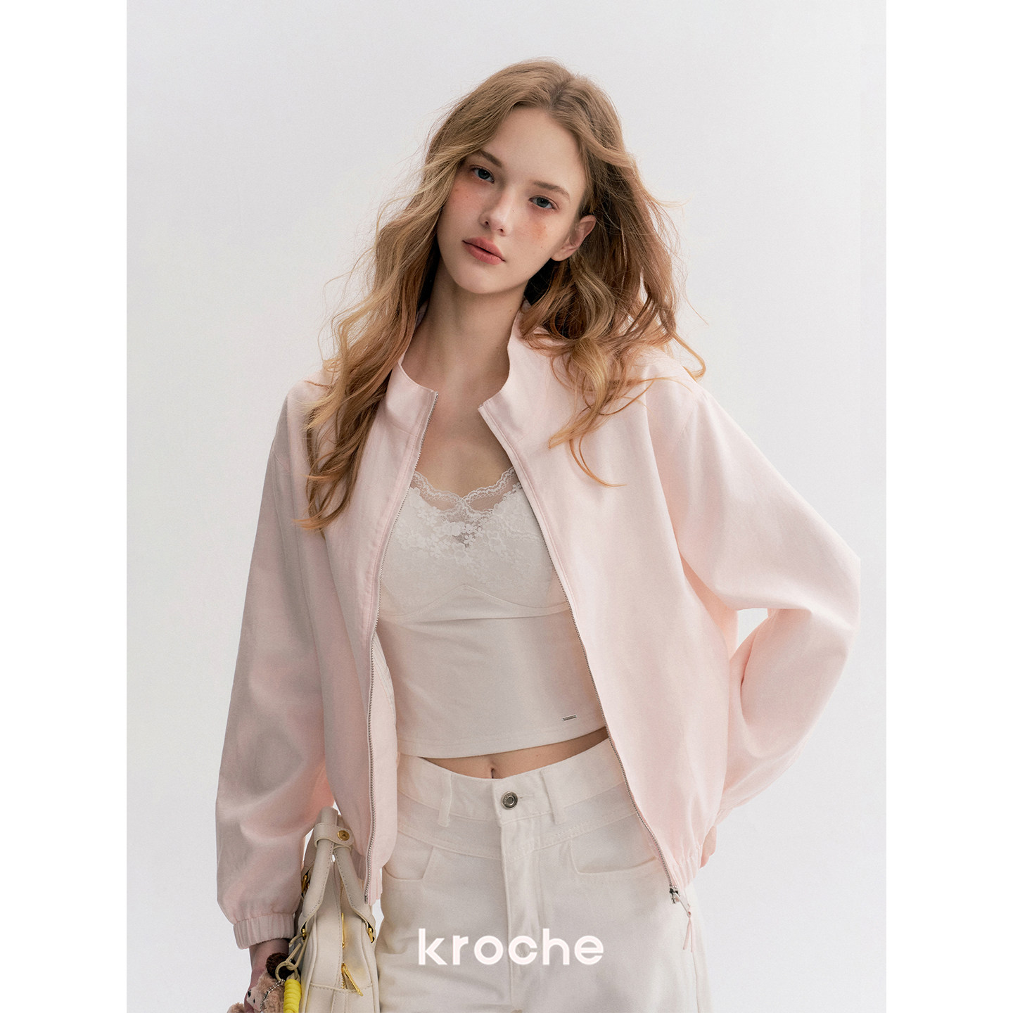 卢昱晓同款 Kroche  苎麻棉 螺纹收口挺阔立领宽松夹克外套,淘宝优惠券,粉丝福利购,淘宝优惠卷