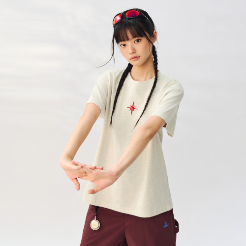 ATRY北极星刺绣短袖t恤男夏季新款宽松运动情侣装上衣灰色半袖女 - 图0