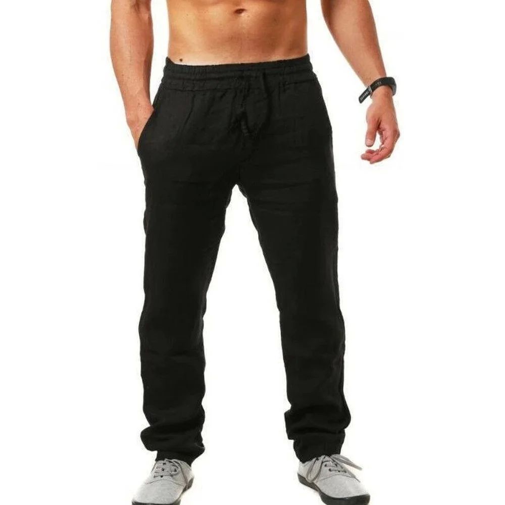 Men's New  Fashion  Casual Sport Pants Elastic Waist Cotton - 图3