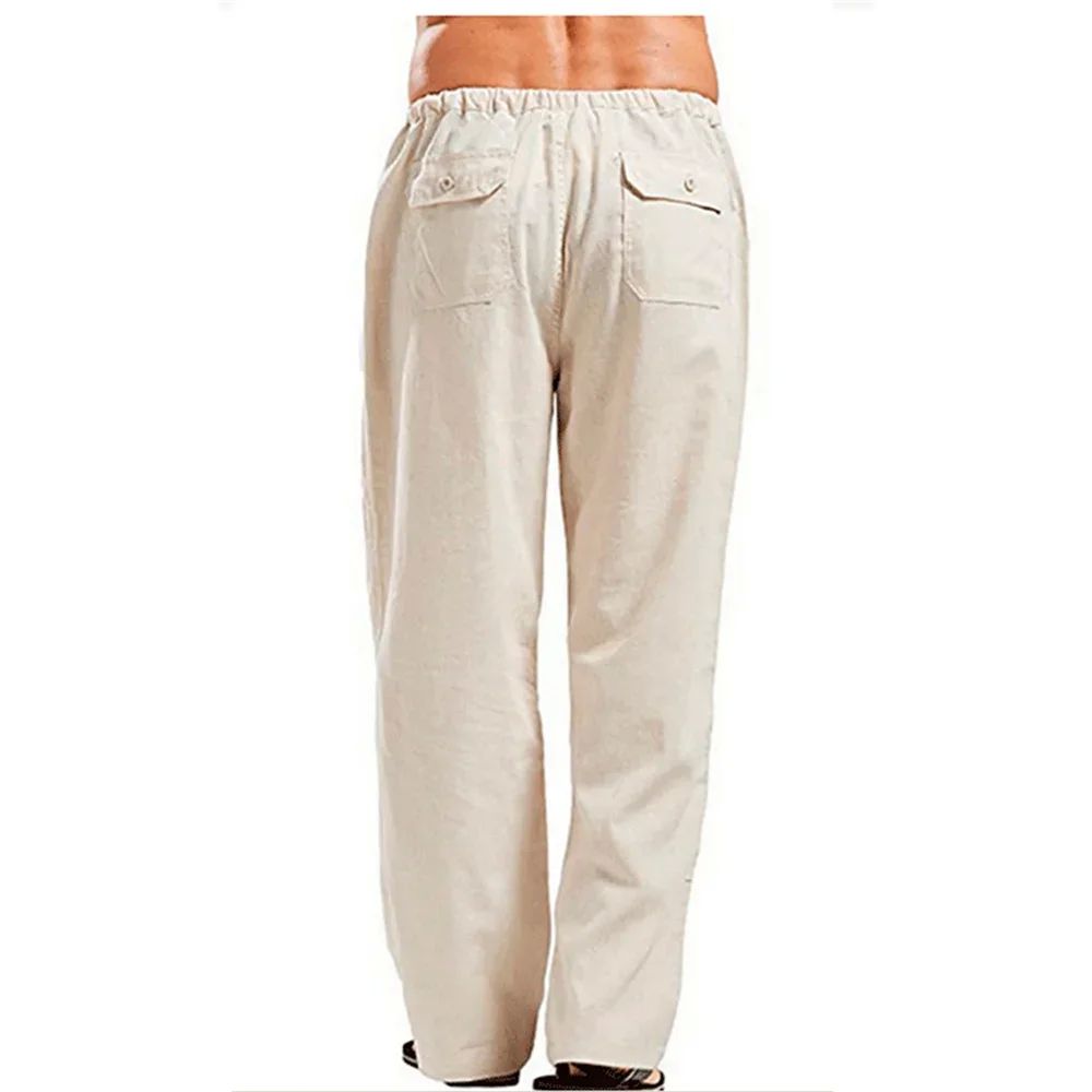 Men's Cotton Linen Pants Summer Solid Color Breathable Linen - 图0