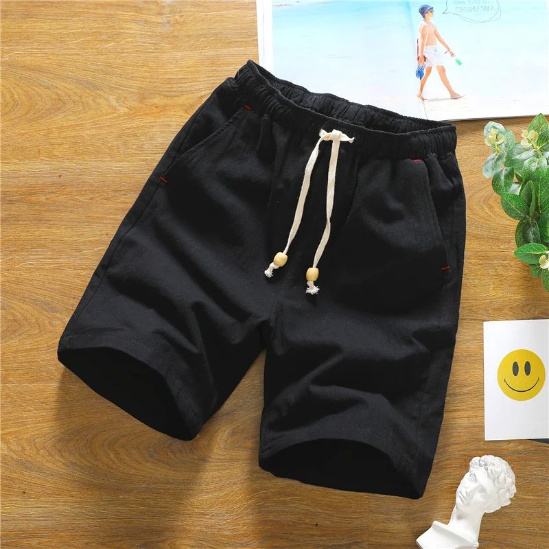 Summer Capris Cotton Hemp Shorts Men's Thin Casual Loose Lar - 图1