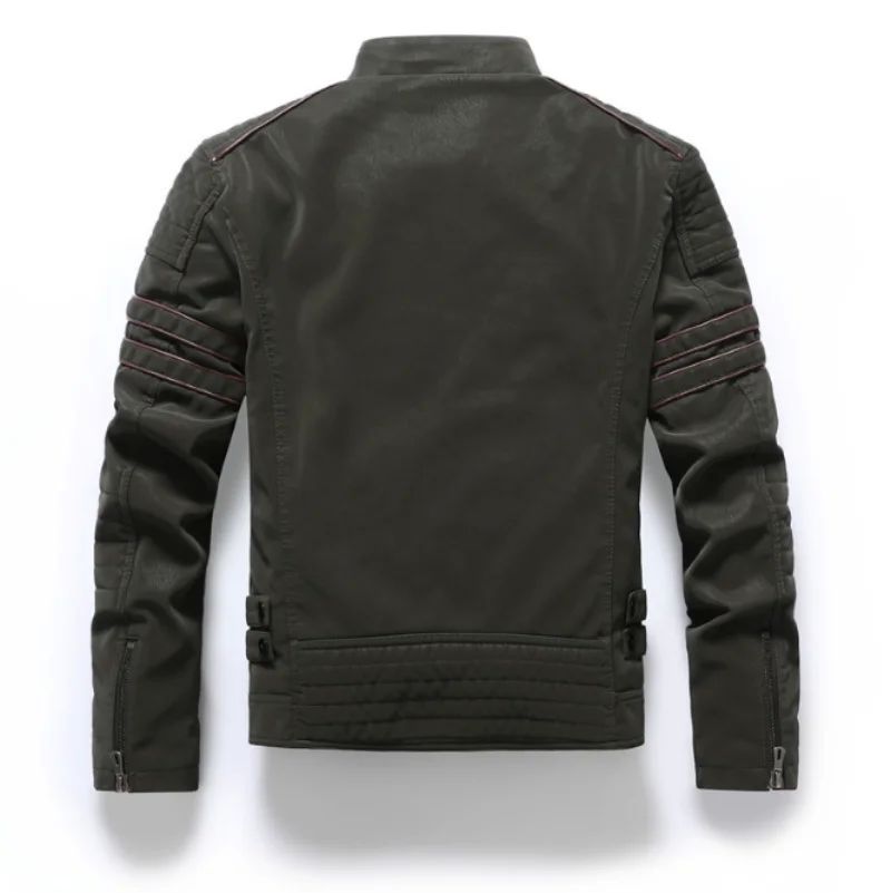 Winter Leather Jacket Fleece Warm Causal Motorcycle Embroide-图3