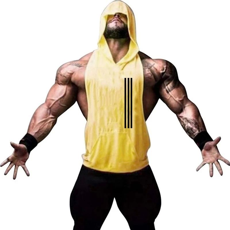 Summer Brand Gyms Clothing Men Bodybuilding Hooded Tank Top - 图0