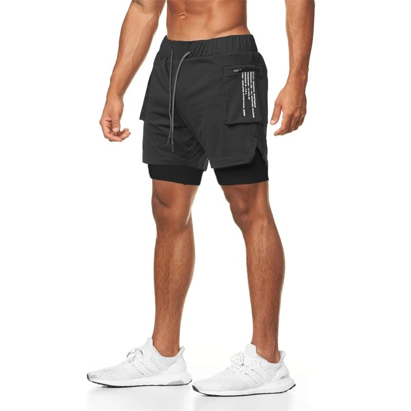 Sport Shorts Men Sportswear Double-deck Running Shorts 2 In - 图2