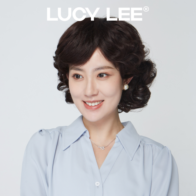 LUCY LEE蓬松卷发头套中长卷发全真妈妈假头套真人发丝蓬松中老年-图0