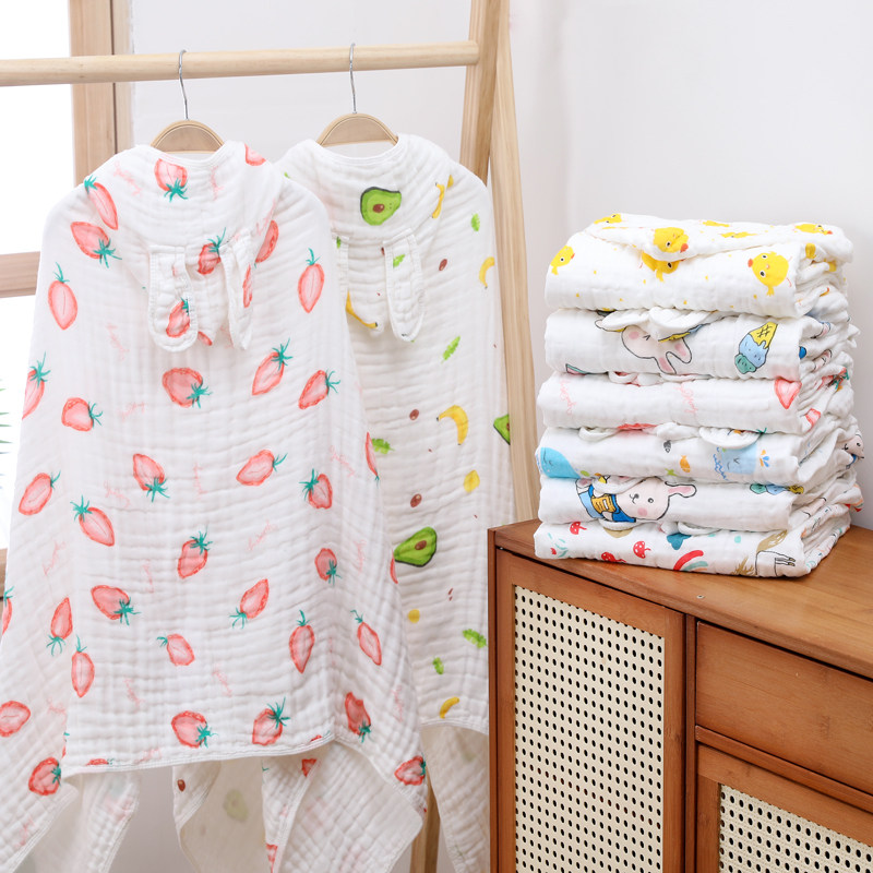 婴儿纯棉纱布浴巾儿童斗篷浴袍六层卡通泡泡纱柔软吸水亲肤包巾,淘宝优惠券,粉丝福利购,淘宝优惠卷