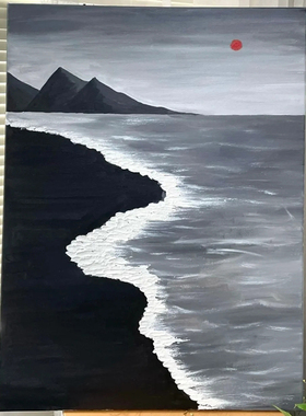 石英砂粉色沙滩沙滩丙烯肌理画