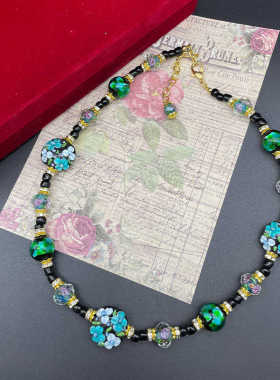 中古nintage穆拉诺琉璃复古花朵立体优雅小清新甜美夏季项链套装