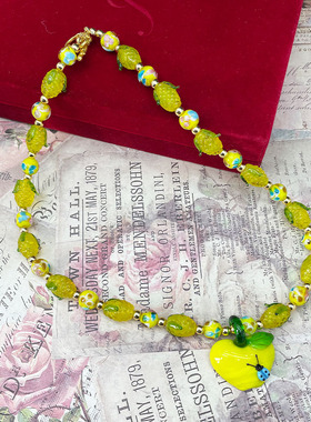 中古vintageg黄色琉璃玉米苹果清新森林立体甜美可爱气质项链配饰