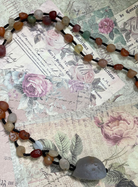 复古阿拉善玛瑙戈壁石项链原石七彩糖果葡萄干时尚百搭毛衣链