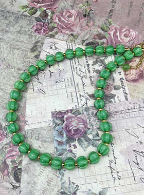 中古vintage绿色花朵形状清新夏季百搭唯美耳坠项链套装配饰