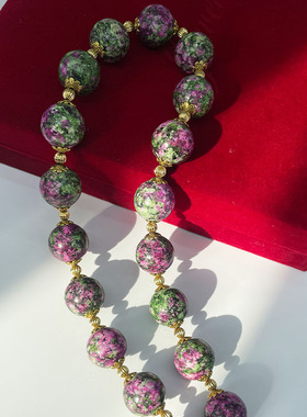中古vintage红绿宝圆珠彩色石头云霞清新复古项链手链套装新中式