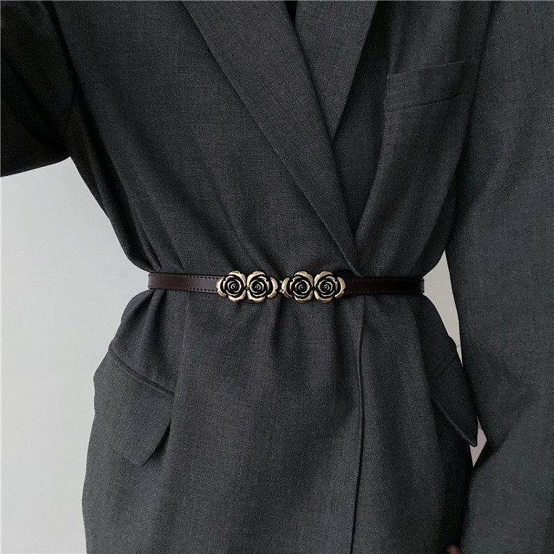 玫瑰花真皮腰带女装饰束腰百搭配西装大衣裙子配饰复古时尚腰封细,淘宝优惠券,粉丝福利购,淘宝优惠卷