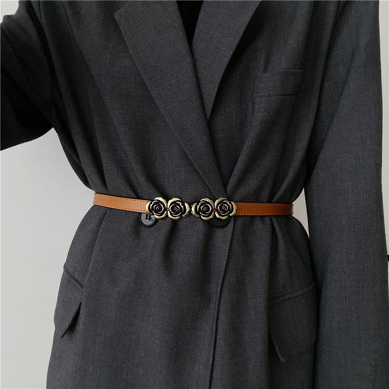 玫瑰花真皮腰带女装饰束腰百搭配西装大衣裙子配饰复古时尚腰封细,淘宝优惠券,粉丝福利购,淘宝优惠卷