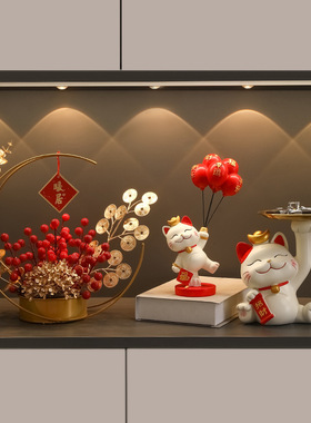 招财猫玄关摆件家居客厅轻奢乔迁新居装饰品钥匙收纳前台桌面