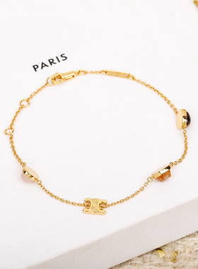 欧美凯旋门天然石手链】黄铜镀金网红明星款高级感手环精致简约女