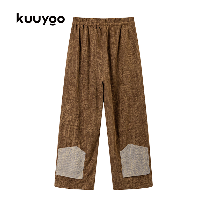 KUUYOO去流浪做旧纹理灯芯绒加绒裤秋冬季中大童加绒保暖儿童裤 - 图3