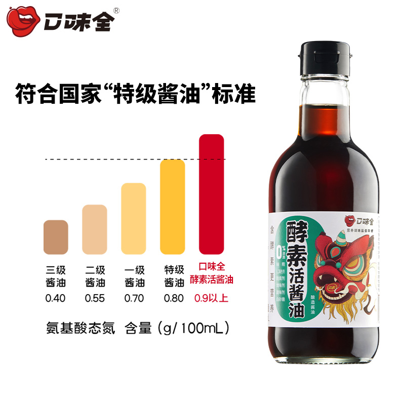 口味全生抽0添加酱油家用0肪健身优选凉拌国潮风酵素活酱油零添加