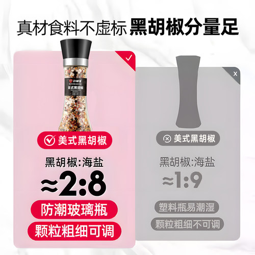 口味全海盐黑胡椒研磨器家用瓶装健身鸡胸肉牛排意面混合调味料品 - 图0