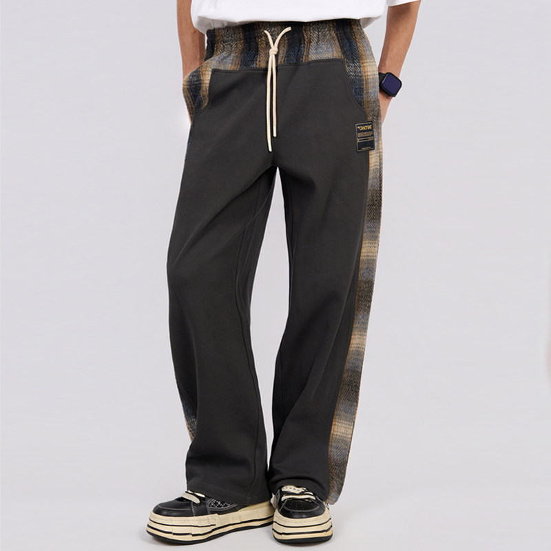 CANOTWAIT 渐变格纹拼接休闲长裤男女款直筒宽松通勤百搭下装秋冬,淘宝优惠券,粉丝福利购,淘宝优惠卷