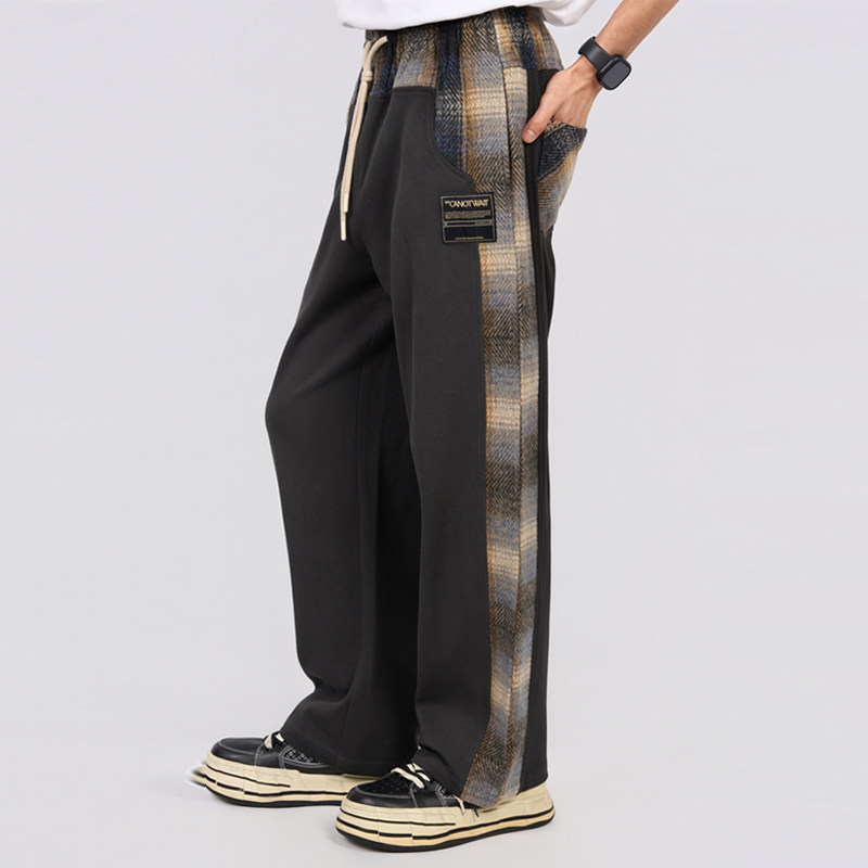 CANOTWAIT 渐变格纹拼接休闲长裤男女款直筒宽松通勤百搭下装秋冬,淘宝优惠券,粉丝福利购,淘宝优惠卷