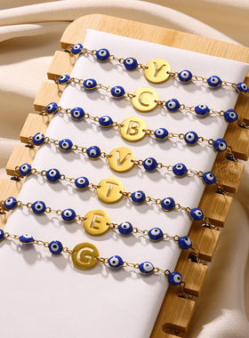 NewTurkish Blue Eye Letters Bracelets For Women Girl Jewelry
