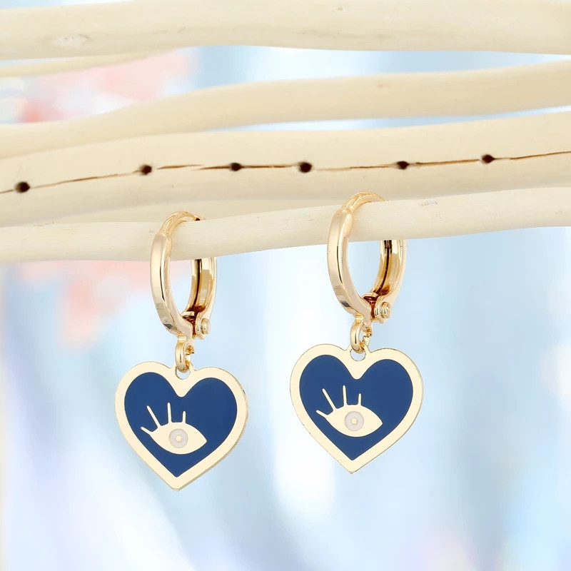 1Pair Heart Evil Eye Hoop Earrings For Women Gift Jewelry - 图0