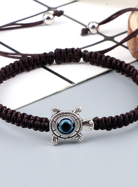 Vintage Turtle Evil Eye Beads Braided Bracelet Red Black