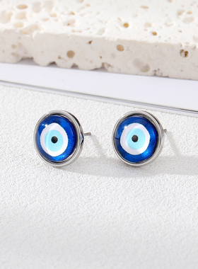 Resin Blue Evil Eye Stud Earrings Women Gift Fashion Retro