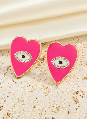 1 Pair Heart Evil Eye Stud Earrings For Women Gift Vintage