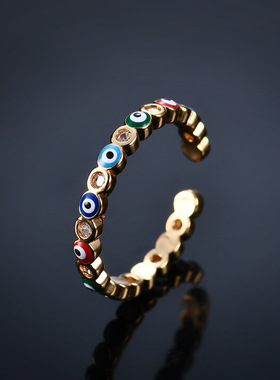 New Desgin Rainbow Evil Eye Open Ring For Woman Men Boho