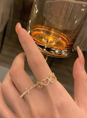 Super fairy girl fashion heart-shaped ring full of diamonds