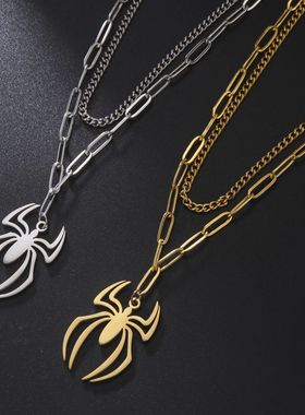Skyrim Punk Spider Pendant Necklace for Women Men Stainless