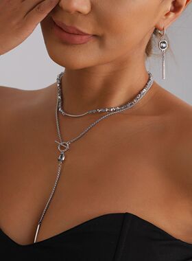 Dark Style Geometric Square Black Crystal Necklace Women's