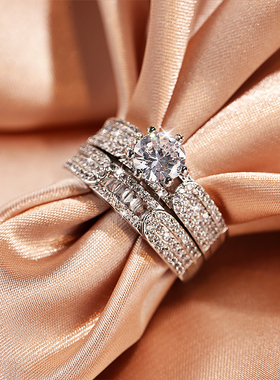 Fashion Women's Two-piece Ring Shiny Zircon Geometric Ring D