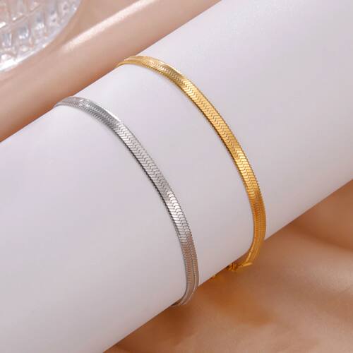 Trendy Classic Snake Chain Bracelet Gold Color Width - 图2