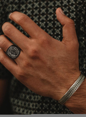 2023 22mm Signet Ring for Men, Black Round Top Nordic