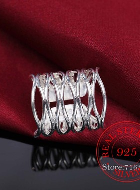 2023 New Retro Antique Open Weave Finger Ring Real 925