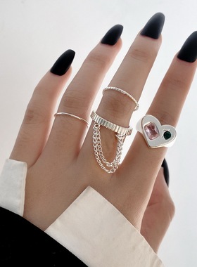 Korean Punk Love Heart Ring Set For Women Personality