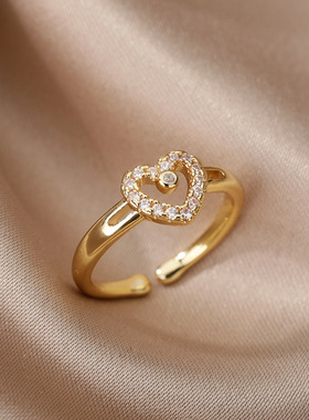 Zircon Double Heart Rings For Women Crystal Stainless Steel