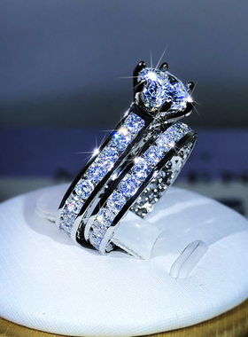 925 Silver Luxury Engagement Rings for Women 2Pcs/Set Shiny
