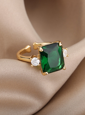Elegant Green Zircon Rings For Women Bride Stainless Steel