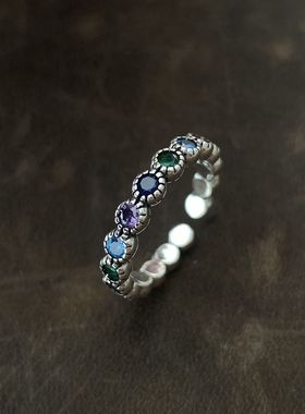 100% Solid 925 Sterling Silver Flower Colorful Stone Rings
