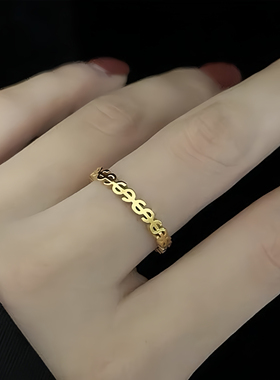 钛钢钱币S字母符号指环