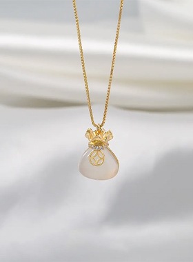 钛钢网红项链潮流新款喜气福气满满钱币福袋项链小众高级感锁骨链