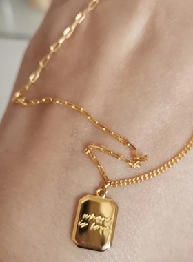 网红新款方糖巧克力项链女小众设计感AB链素链百搭时尚锁骨链颈链