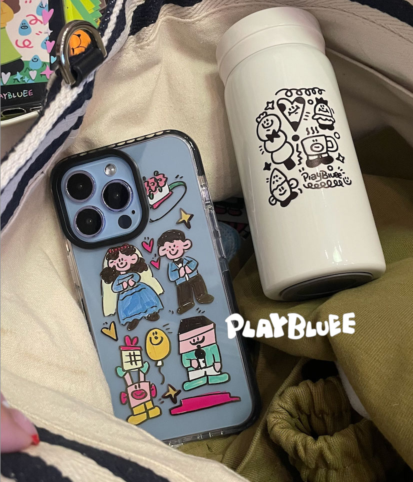 PlayBluee原创手绘情侣婚礼甜蜜透明软壳tpu手机壳适用于苹果-图0