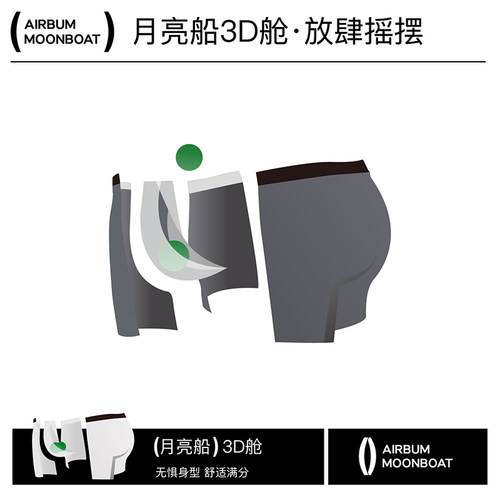 AIRBUM都市系列男士内裤50S莫代尔3D月亮船防甩防磨腿防卷舒适3条 - 图0