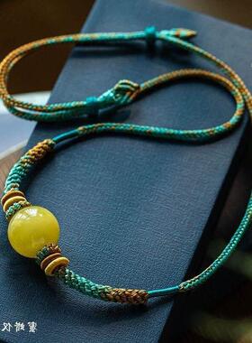 新手工编织锁骨炼男女款个性横穿蜜蜡天珠挂绳转运珠毛衣炼可调节